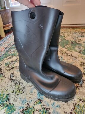 Dunlop Black Chesapeake Steel Toe PVC Rubber Pull On Work Boots, Size Mens 15